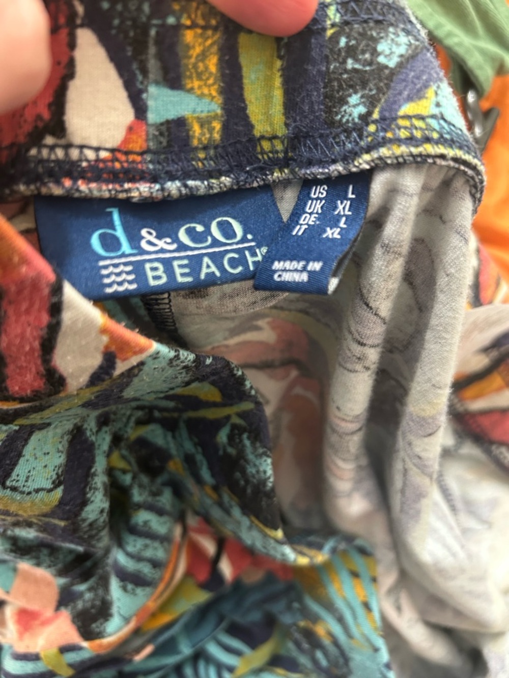 Denim & Co BEACH Pants size large tropical Wide Leg Beach Jersey d&co Stretch - Picture 3 of 4